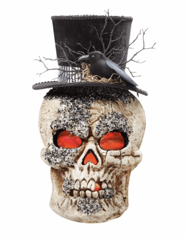Skull with Top Hat & Raven